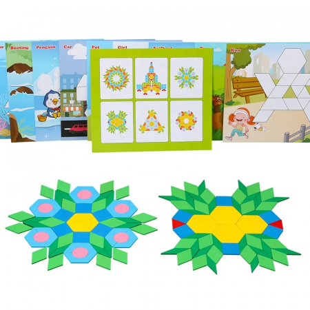 Set Educativ Puzzle din Lemn tip Tangram - Forme Geometrice si Creativitate, 250 Piese [5]