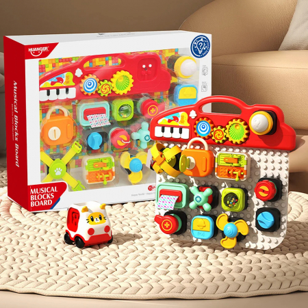 Puzzle - Set Interactiv Educational 2-in-1 - Panou Muzical si Masinuta cu Activitati