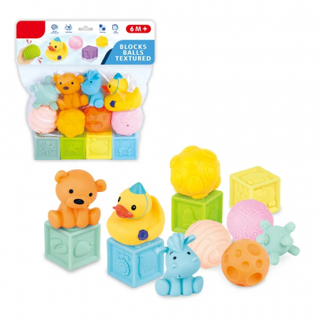 Jucarii de baie - Set Jucarii de Baie pentru Bebelusi - 12 Piese: Cuburi, Bile si Figurine Animale 6 luni+