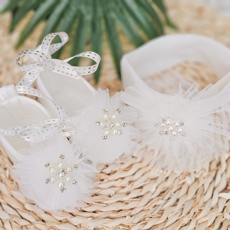 Set Pantofi botez pentru fetite Alb + Bentita [0]