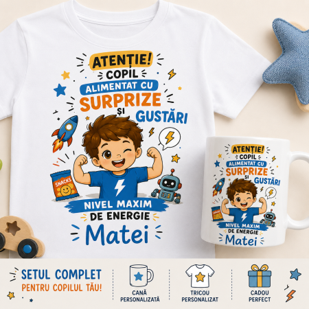 Seturi Promotionale - Set personalizat cu nume pentru Baieti – Cana + Tricou
