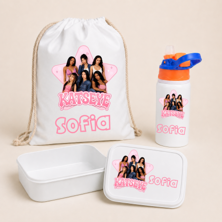 Ghiozdane personalizate - Set Personalizat Katseye: Rucsac, Sticla si Caserola