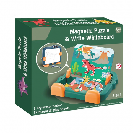 Tabla de Desen Magnetica 2 in 1 - Puzzle si Whiteboard cu Dinozauri [3]