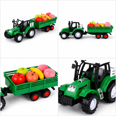 Jucarii - Tractor Ferma cu remorca si 6 fructe