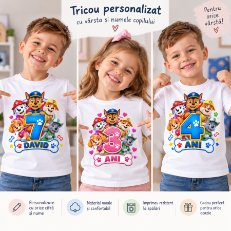 Produse personalizate - Tricou Copii Aniversar, Personalizat cu Paw Patrol