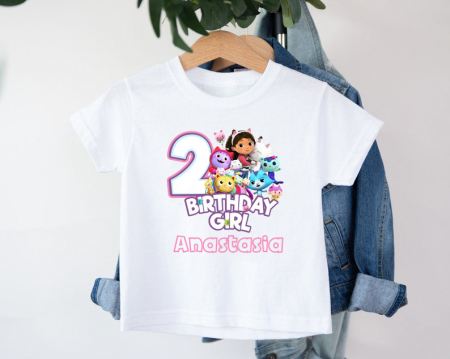Tricou Copii Aniversar, Personalizat cu Cifra si Personajele Gabby's [1]