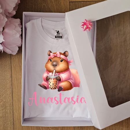 Tricou copii Capybara Bubble Tea, Personalizat cu nume [1]