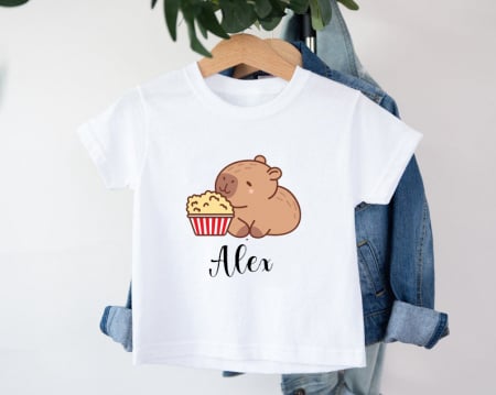 Tricouri personalizate - Tricou copii Capybara Popcorn, Personalizat cu nume