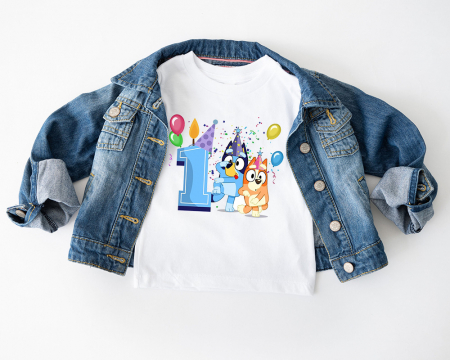 Tricou Copii Aniversar, Personalizat cu Cifra si Personajele Bluey si Bingo [1]