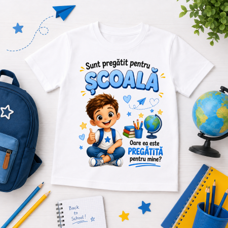 Produse personalizate - Tricou pentru Prima Zi de Scoala – Sunt Pregatit pentru Scoala