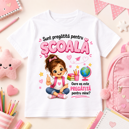 Produse personalizate - Tricou pentru Prima Zi de Scoala Fetite – Sunt Pregatita pentru Scoala