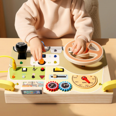 Jucarii din lemn si Montessori - Volan Interactiv din Lemn pentru Copii si Tabla cu Alfabet