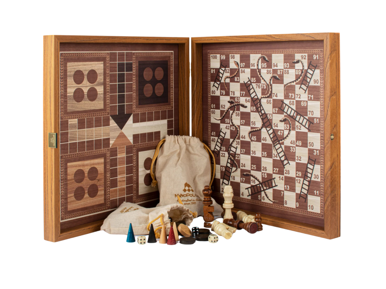 Manopoulos 4 az 1-ben: Sakk-, Ostábla-, Ludo & Snakes, 34 x 34 cm - 4 szinben [1]