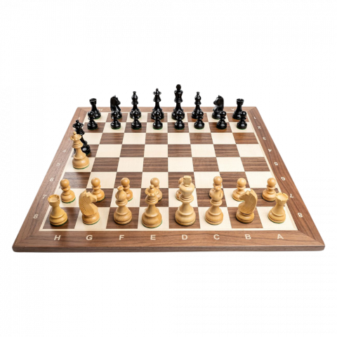 Sakk Készletek - French Ebonized Sakk figurák Diófa táblával