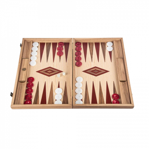 Ostábla - Manopoulos Backgammon,- ostáblajáték dió- és tölgyfából, piros  