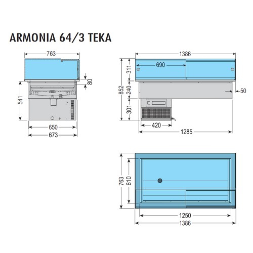 Vitrină frigorifică incorporabila drop-in pentru cofetărie ARMONIA 64/2 TEKA +4 +10 oC, lungime 1386 mm [4]