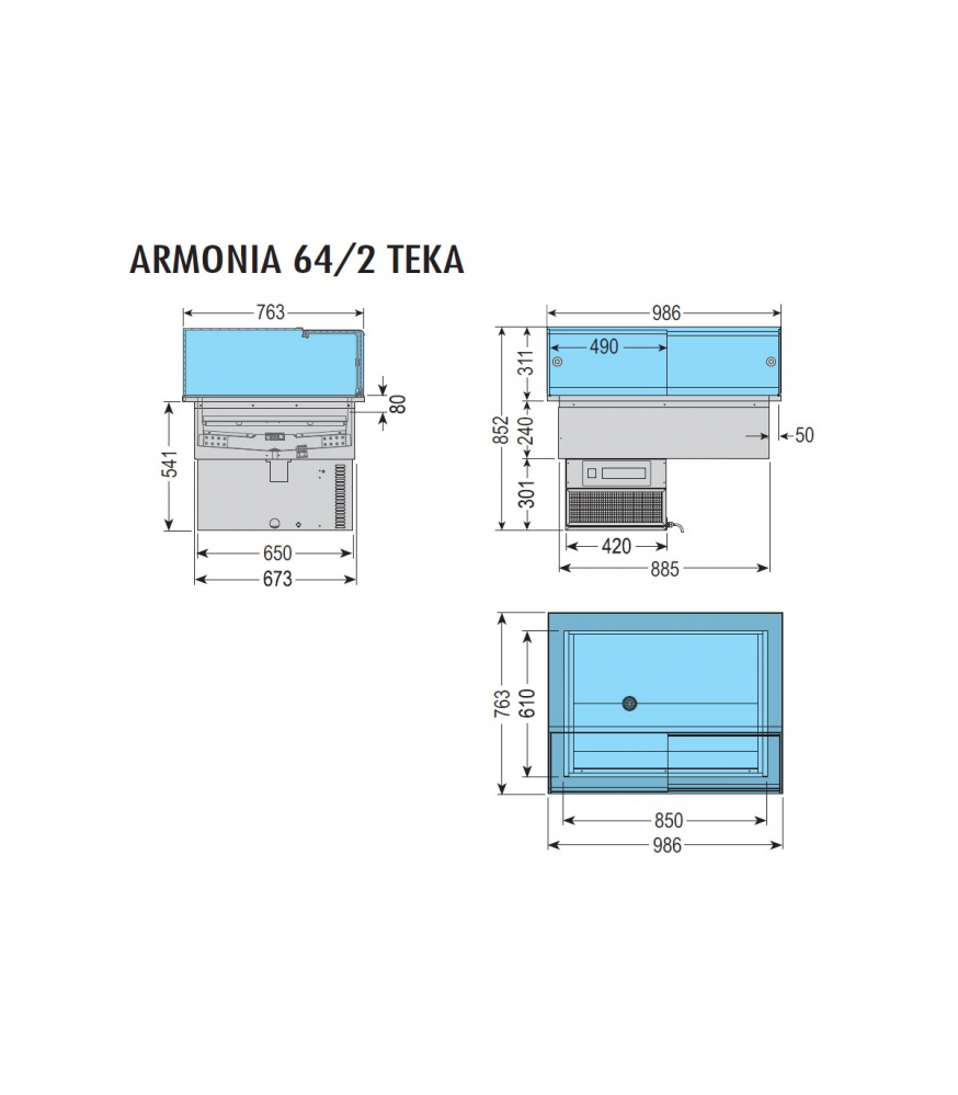 Vitrină frigorifică incorporabila drop-in pentru cofetărie ARMONIA 64/2 TEKA +4 +10 oC, lungime 986 mm [3]