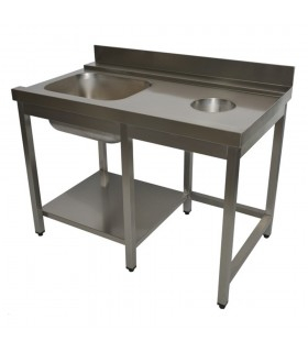 Spalator inox cu 1 cuva - Masa de intrare cu orificiu pentru masina de spalat vase cu capota