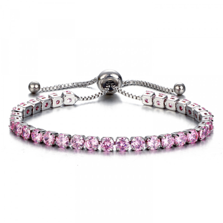 Bratari Cu Pietre Zirconiu - Brățară Tennis Ajustabil Pink