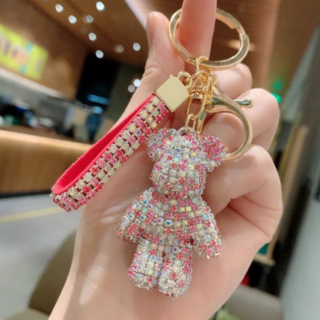 Accesorii - Breloc Fancy Pink and White Strass Rhinestone Bear