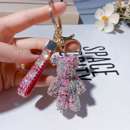 Breloc Fancy Pink and White Strass Rhinestone Bear [1]