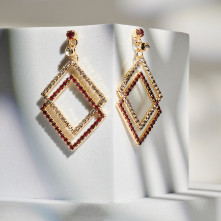 Pentru Ea - Cercei Klara Quadratic Dark Red and White
