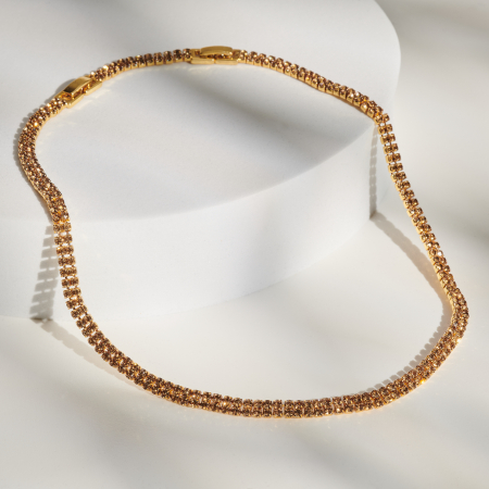 Colier - Colier Tennis Golden Crystal