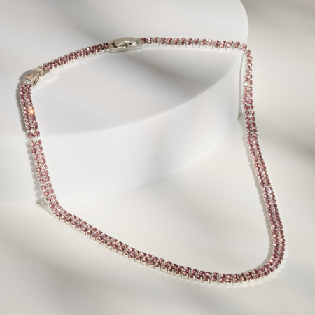 Coliere Tennis Cu Pietre Cristale - Colier Tennis Pink Crystal