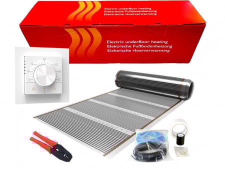 Incalzire electrica in pardoseala - Kit Film incalzire in pardoseala electric sub parchet, 140W/m², 1m latime, cu termostat S-Control