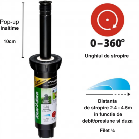 Aspersor RainBird 1804 asamblat prin branșament pentru țeavă PEHD 32mm [2]
