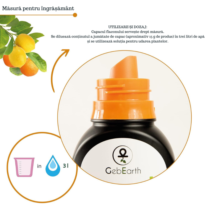 Ingrasamant pentru citrice GebEarth® 500 ml, Stimuleaza productia de fructe si contribuie la mentinerea sanatatii lamailor si a tuturor celorlalte citrice [3]