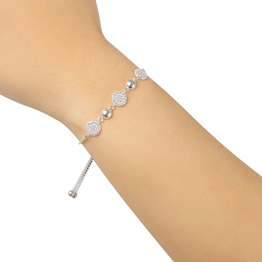 Brățară din argint 925 - discuri cu zirconii, semisfere, reglabilă [2]