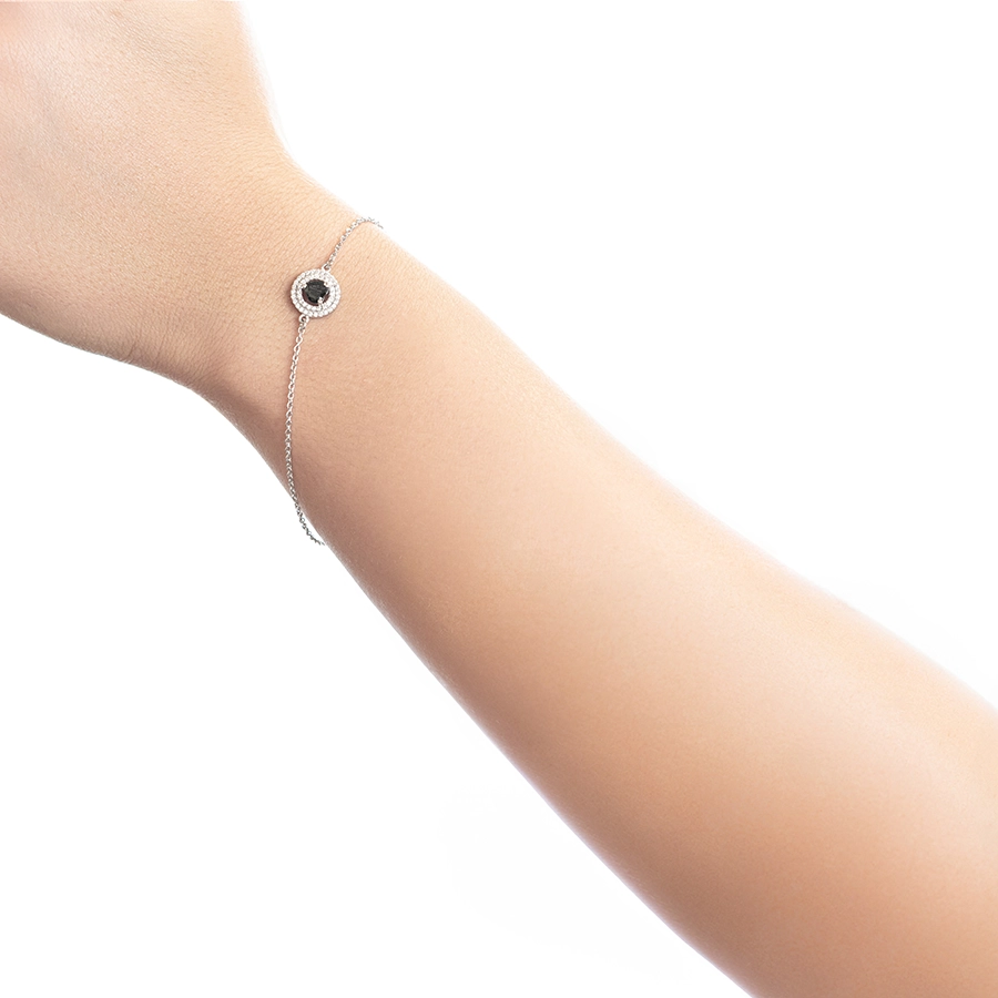 Brățară din argint 925 - inimă de zircon neagră, cerc dublu, zirconii transparente [2]