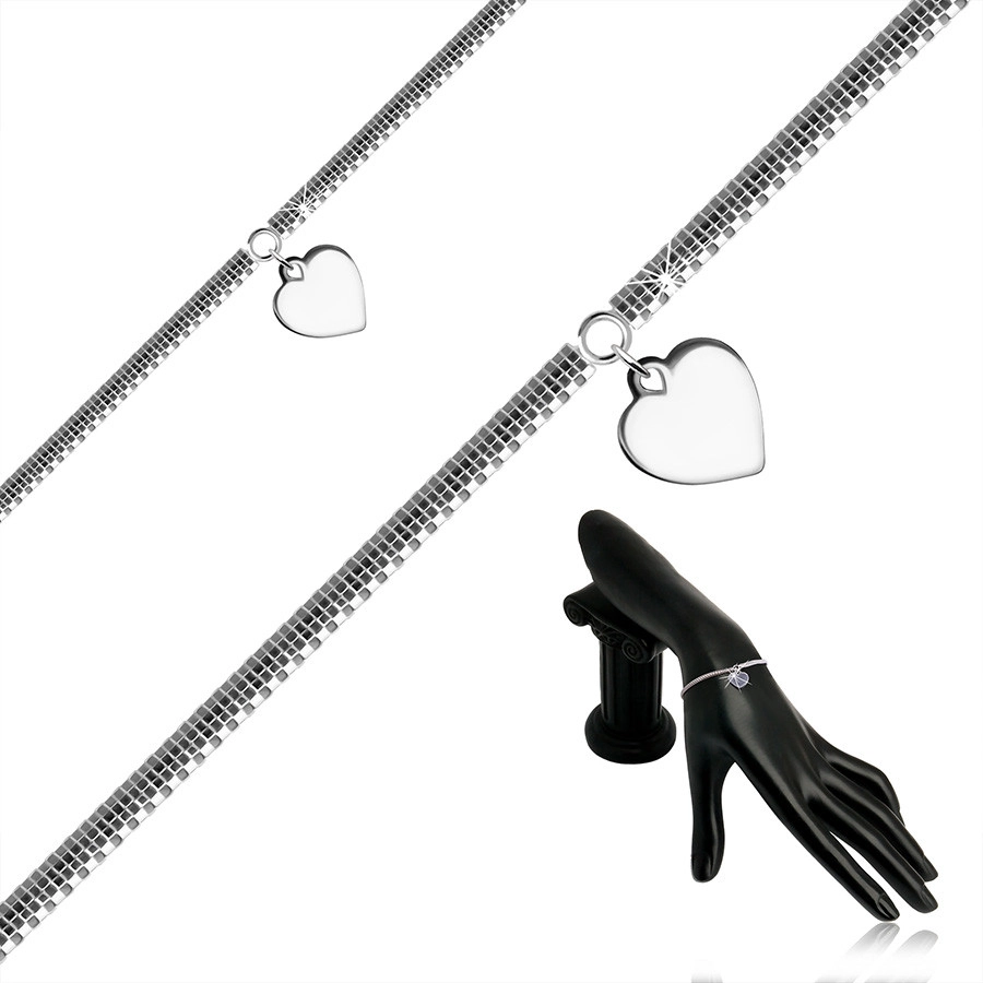 Brățară din argint 925 - lanț de șah, verigi în formă de pătrat, inimă [5]