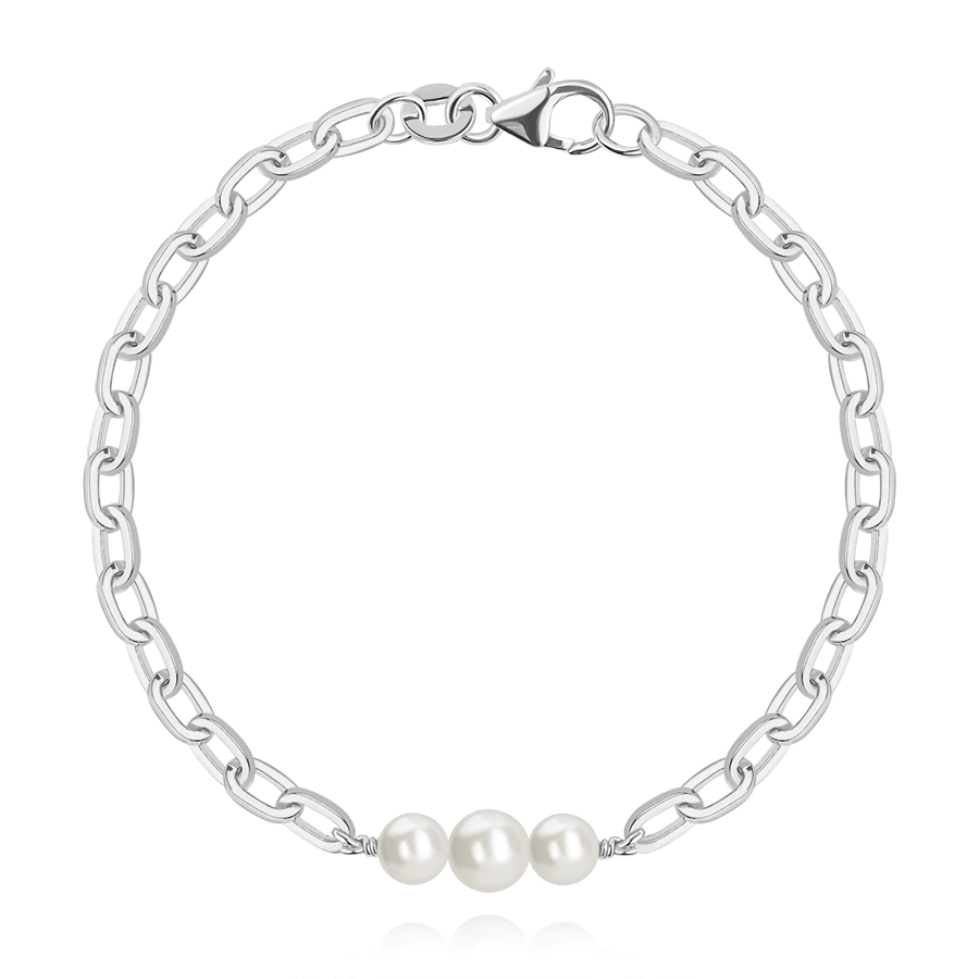 Brățară din argint 925 - perle Swarovski sintetice albe, verigi alungite [1]