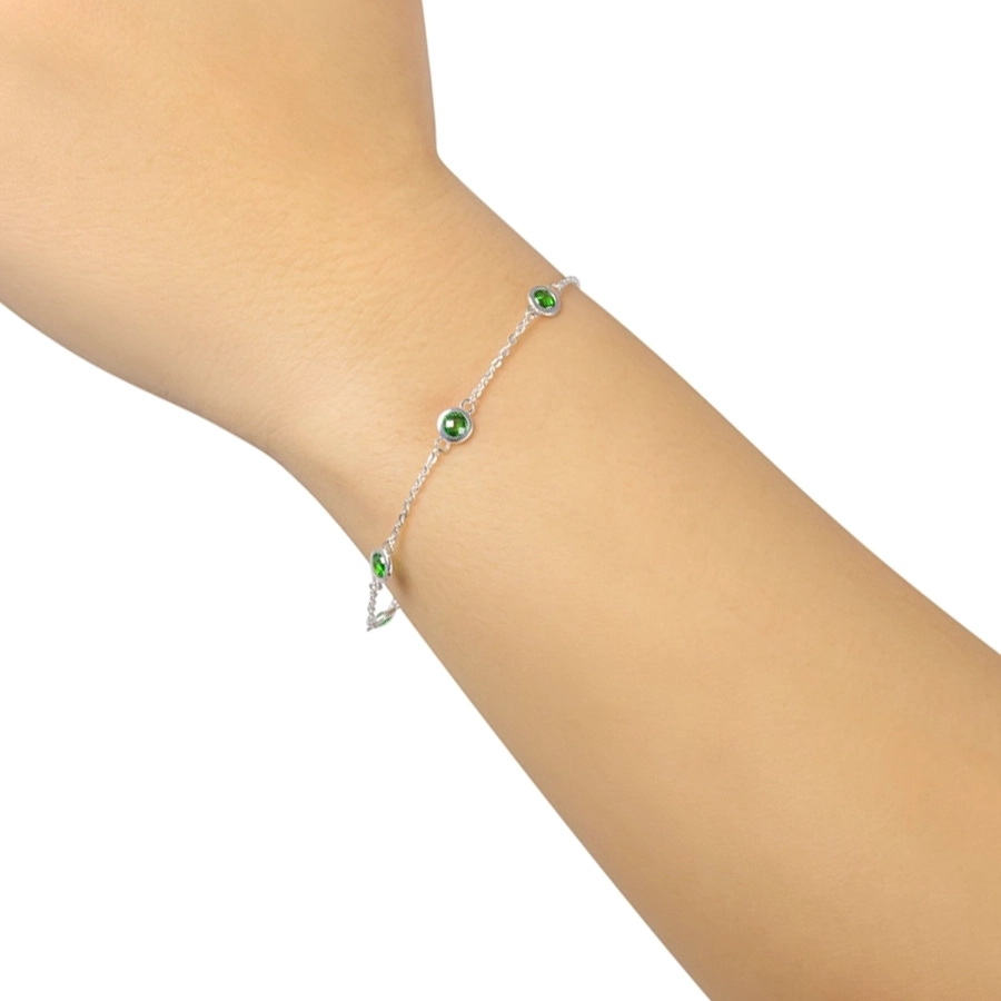 Brățară din argint 925 - zirconii verzi rotunde, margine netedă [2]