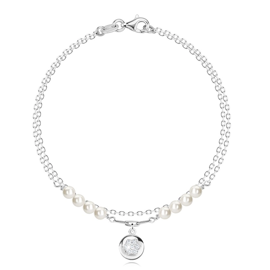 Brățară dublă din argint 925 - perle sintetice albe, disc, stea de zircon [1]