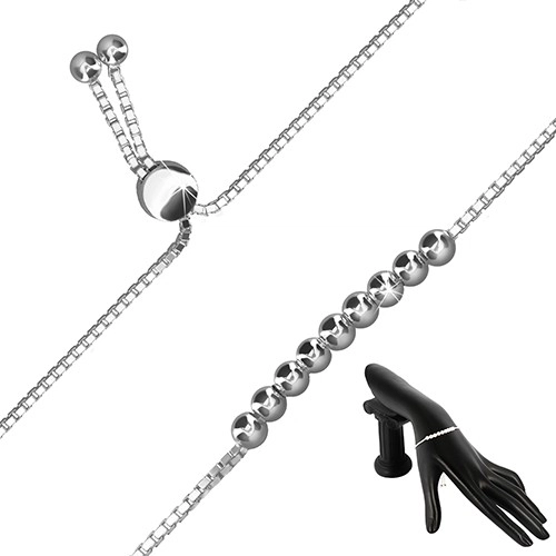 Brațară reglabilă din argint 925 - lanț unghiular, bile lucioase [4]