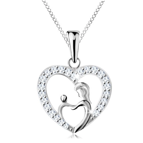 Colier argint 925, lanț și pandantiv - mama cu copilul în contur de inimă [1]