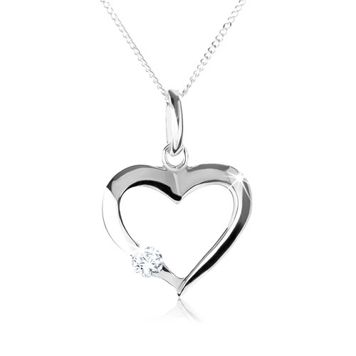 Colier din argint 925, contur inimă simetrică cu zirconiu transparent [1]