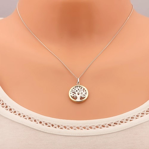 Colier din argint 925 cu pandantiv bicolor - copacul vieţii lucios în cerc [2]