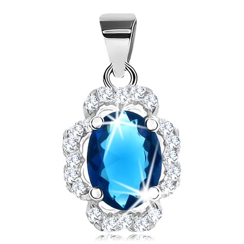 Pandantiv cu zirconiu oval albastru închis, margine ondulată ce seamănă cu o floare. [2]