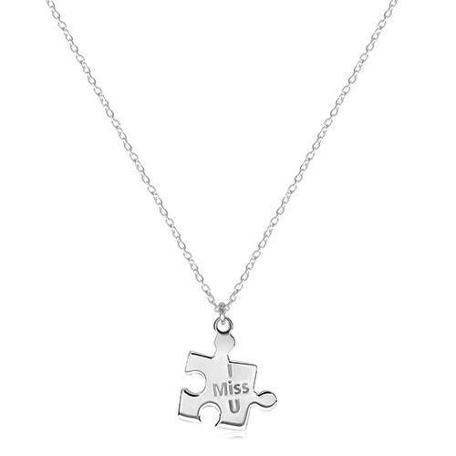 Set de coliere cu pandantive sculptate - puzzle sculptat cu inscripție, inimă cu decupaj în centru, închidere de tip inel cu arc [7]