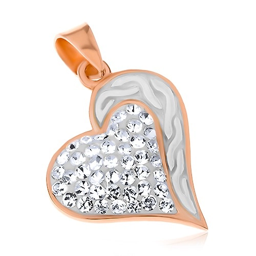 Set din argint 925 - cercei și pandantiv de culoare arămie, inimă cu ondulații și zirconii [3]