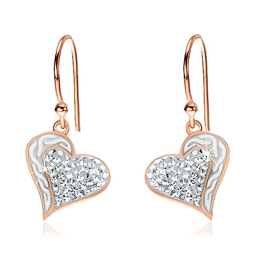 Set din argint 925 - cercei și pandantiv de culoare arămie, inimă cu ondulații și zirconii [2]