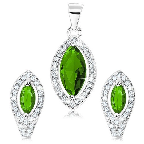 Set din argint 925 din pandantiv și cercei sub formă de zirconiu verde smarald [1]