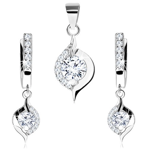 Set din argint 925, pandantiv şi cercei, picătură cu un zirconiu rotund, transparent [1]