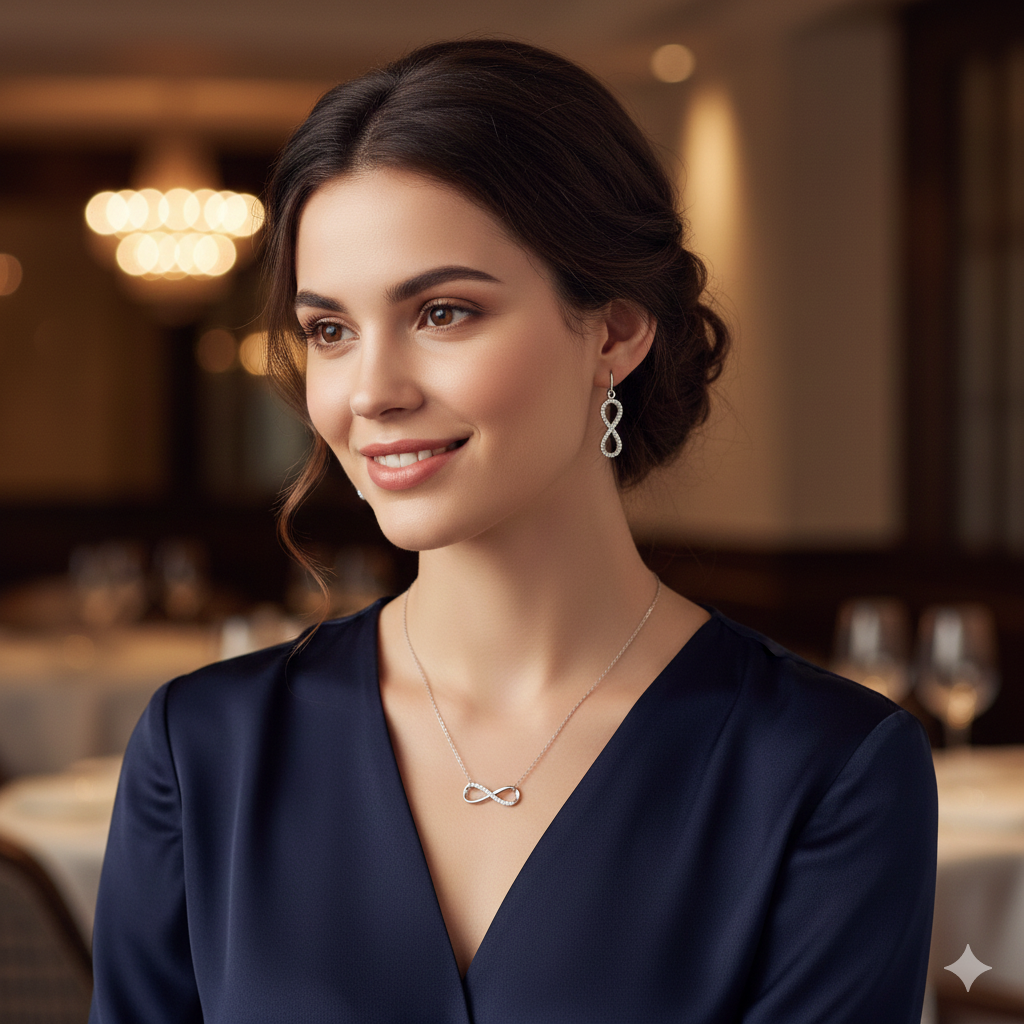 Set Elegant din Argint 925 Infinit – Colier și Cercei cu Zirconii [3]