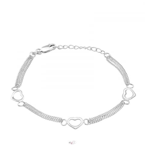 Iubire - Brățară cu trei inimi și lanț dublu