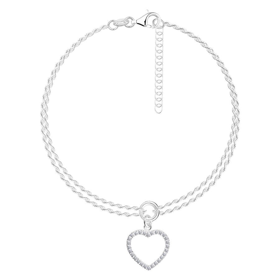 Be ready, Be Cool, Be Back to School - Brățară din argint 925 - contur inimă din zircon, lanț dublu Singapore